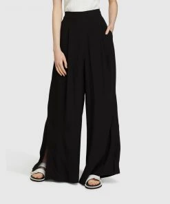Oxford Lara Wide Leg Crepe Pants Black