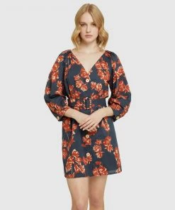 Oxford Peony Tropical Print Dress Navy/Spice