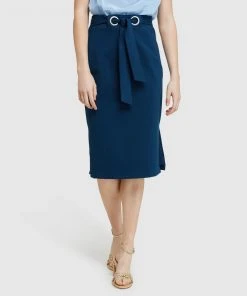 Oxford Giselle Eyelet Detail Ponti Skirt Petrol Blue