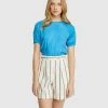 Oxford Hannah Woven Front T-Shirt Blue