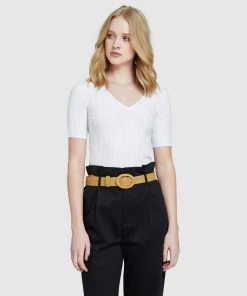 Oxford Lucy Rib V-neck Top Ivory