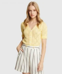 Oxford Harriet Cable Knit Cardigan Lemon