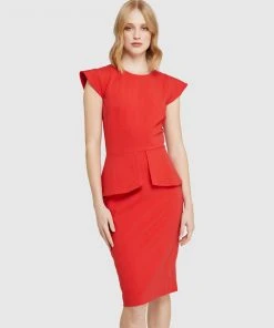 Oxford Bella Peplum Ponti Dress Tangerine