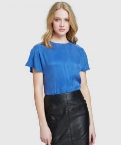 Oxford Suki Woven Front T-shirt Blue