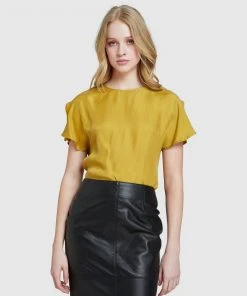 Oxford Suki Woven Front T-shirt Mustard