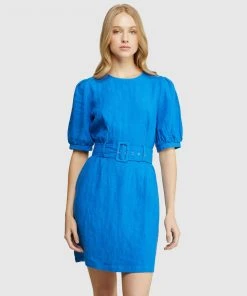 Oxford Jessie Linen Mini Dress Blue