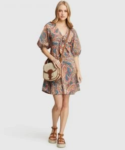 Oxford Dena Cotton Paisley Print Dress Blue Multi