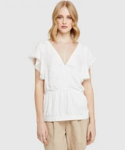 Oxford Bianka Lace Trim Top Ivory