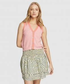 Oxford Nakita Button Up Vest Pink