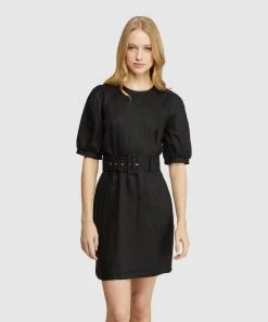 Oxford Jessie Linen Mini Dress Black