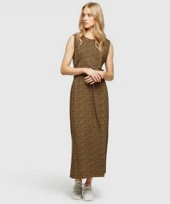 Oxford Coco Drawstring Animal Print Dress Sand