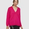 Oxford Kitty Soft Relax V-Neck Knit Fuchsia