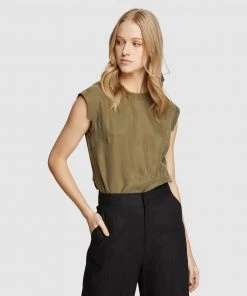 Oxford Skylar Woven Front T-Shirt Green