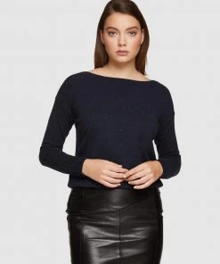 Oxford Gianna Metallic Boatneck Knit Navy
