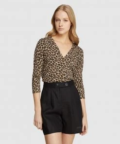 Oxford Mabel Animal Print Cardigan Tan