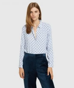 Oxford Poppy Geo Print Blouse Blue