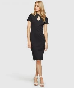Oxford Rolana Mandarin Ponti Dress Black