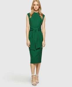 Oxford Gail Tie Front Ponti Dress Green