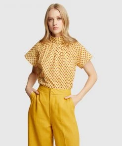 Oxford Ariela Cotton Retro Print Top Yellow