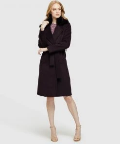 Oxford Fallon Detachable Fur Collar Coat Grape