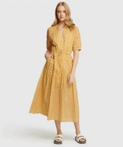 Oxford Georgia Cotton Retrol Print Dress Yellow