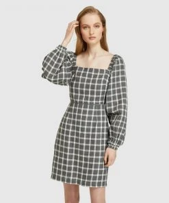 Oxford Cilly Check Linen Mini Dress Grey