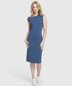 Oxford Hanna Rib Knit Dress Blue
