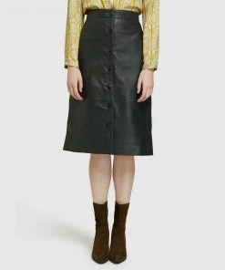 Oxford Gigi Leather Skirt Olive