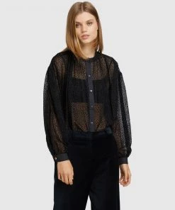 Oxford Shiba Velvet Spot Blouse Black