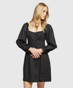 Oxford Peta Linen Blend Dress Black