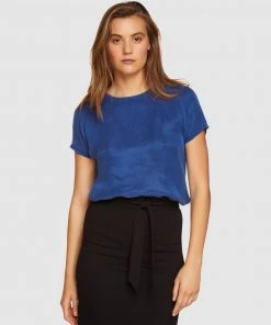 Oxford Katrina Woven Front T-shirt Blue