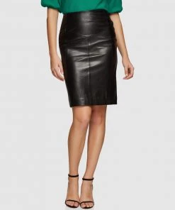Oxford Claudia Leather Skirt Black