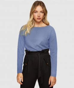 Oxford Gianna Metallic Boatneck Knit Bluestone