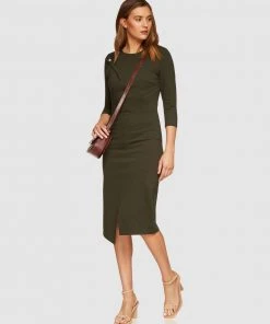 Oxford Kim Stud Detail Ponti Dress Military