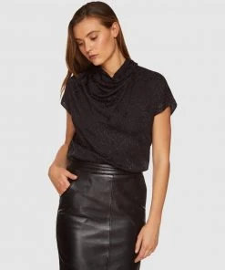 Oxford Alice Cowl Neck Top Black