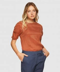 Oxford Claudette Woven Front T-Shirt Copper