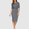 Oxford Annie Stretch Knit Geo Dress Navy/silver