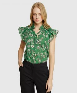 Oxford Mihall Green Floral Top