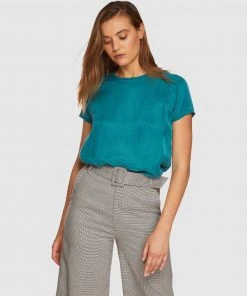 Oxford Katrina Woven Front T-shirt Emerald