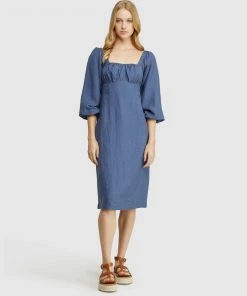 Oxford Tamika Linen Blend Dress Blue