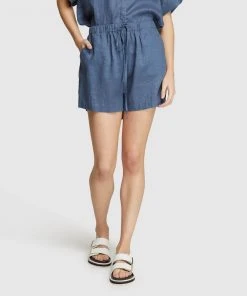 Oxford Juniper Pure Linen Shorts Blue
