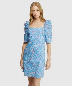 Oxford Princeton Cotton Retro Floral Dress Blue