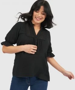 Pea in a Pod Maternity Gina Nursing Blouse Black
