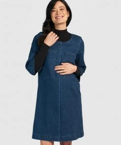 Pea in a Pod Maternity Elisa Nursing Dress Denim Wash