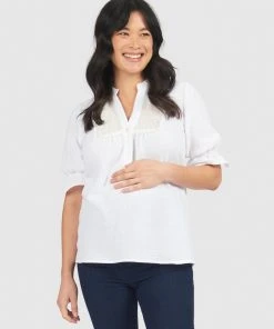 Pea in a Pod Maternity Gina Nursing Blouse White