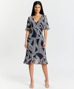 Pink Ruby Wonderland Frill Dress Blue Print