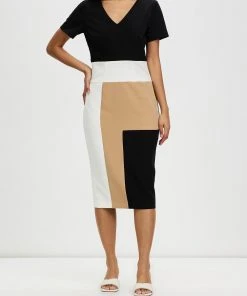 Pink Ruby Colour Block V Front Dress Black Beige White -Deals The Style Setters Store http3A2F2Fstatic.theiconic.com .au2Fp2Fpink ruby 1863 6358531 5