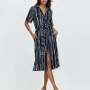 Pink Ruby Seaside Shirt Dress Navy Print