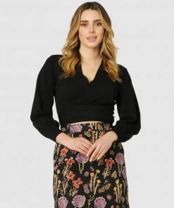 Princess Highway Ballet Wrap Knit Top Black