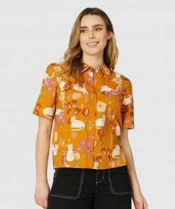 Princess Highway Scandinavian Cat Blouse Mustard
